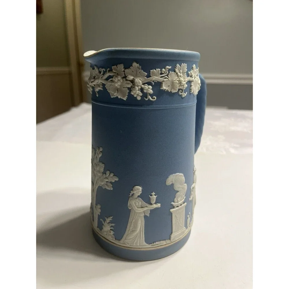 Antique 1891-1908c Wedgwood Blue Jasperware 6” Pitcher